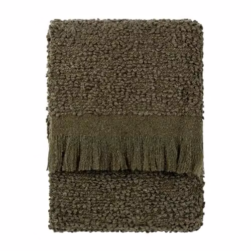 Yard Ulsmere Woven Boucle Fringed Throw in Green, W: 130 cm, D: 180 cm