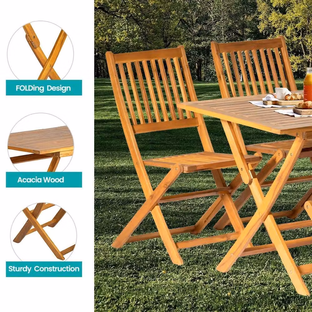SPETLEK 5-Piece Acacia Wood Outdoor Dining Set in Brown – 3