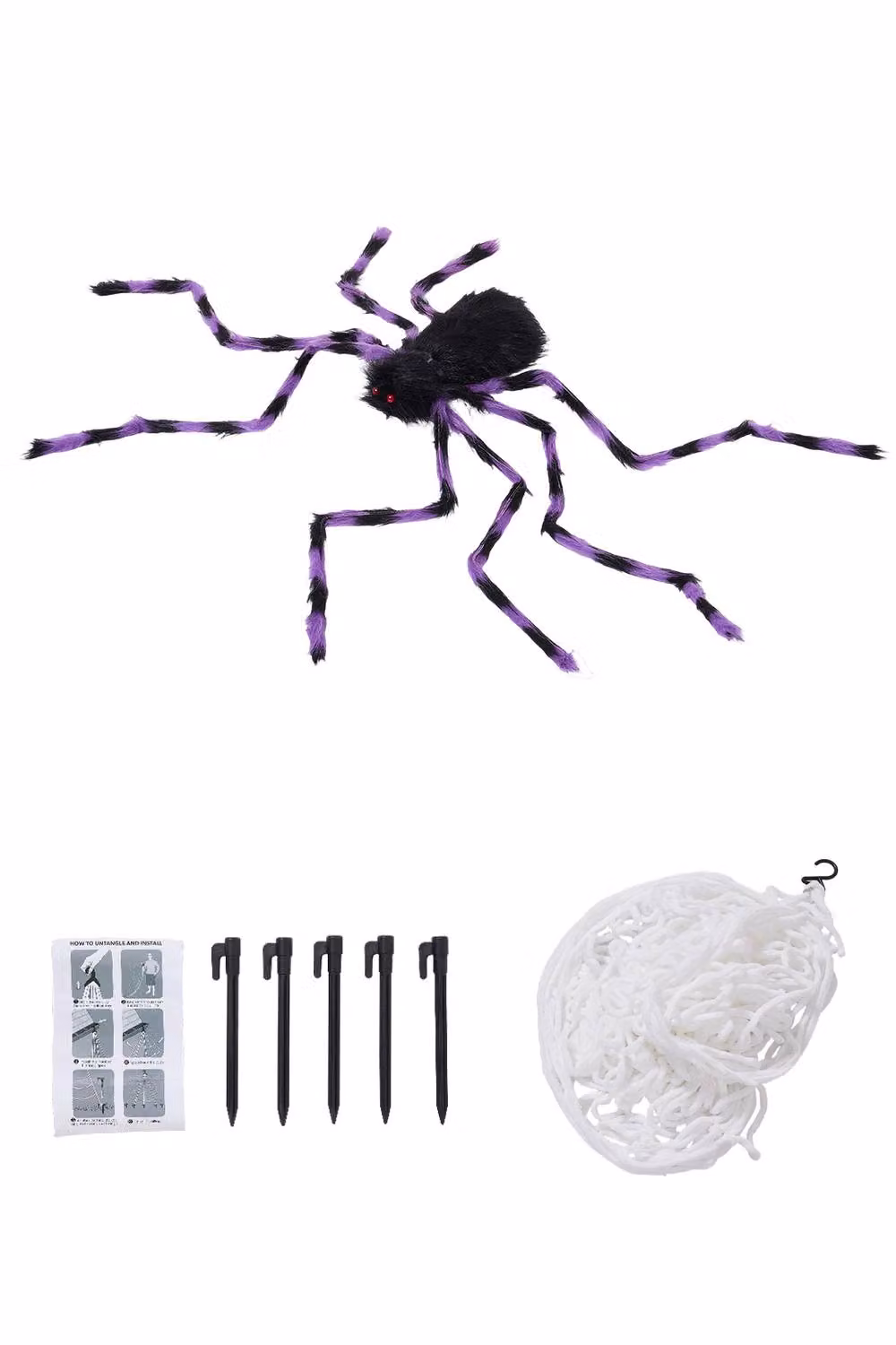 Living and Home Halloween Giant Spider and Web Hanging Decorations in Black, Purple, White and Red – 4