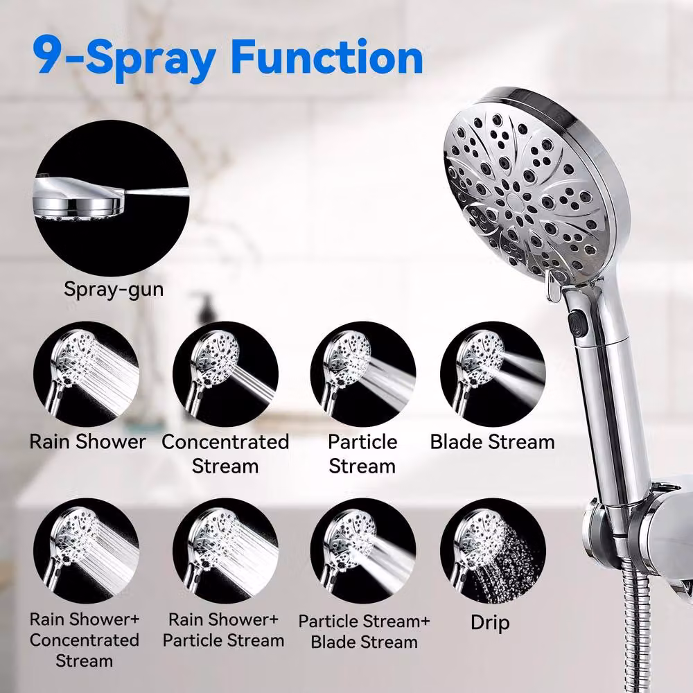Resmo Round High-Pressure Handheld Shower Head with Rain and Jet Spray in Silver Chrome – 3