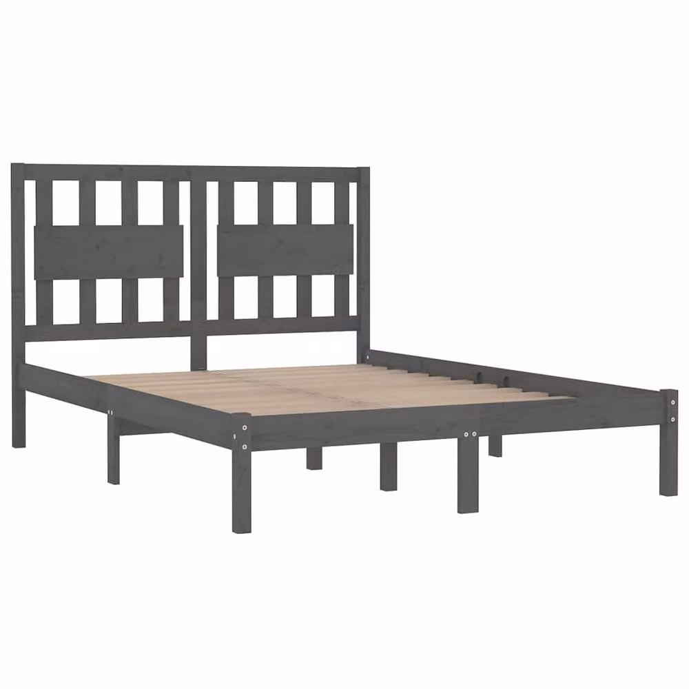 Berkfield Home Beautiful Modern Grey Solid Wood Pine Bed Frame W/D/H: 200 x 200 x 205.5 cm – 3