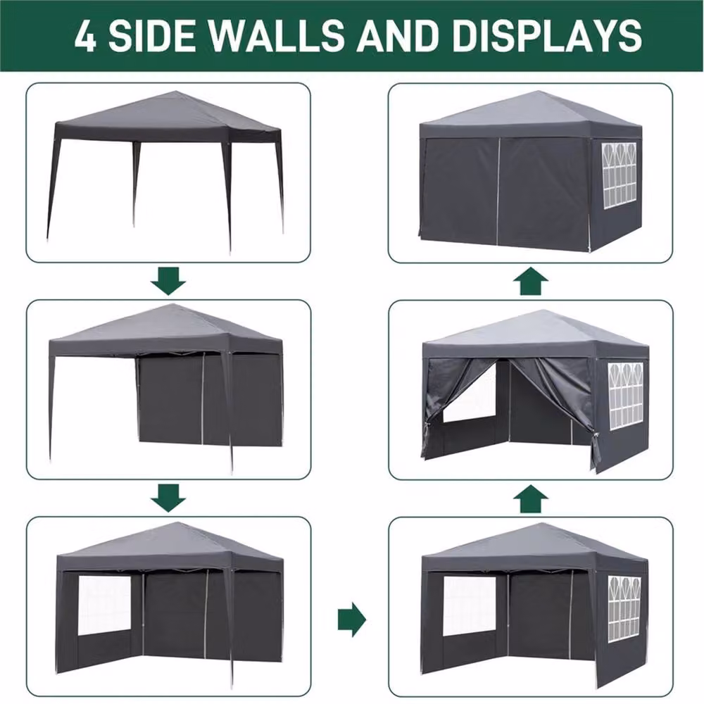 SPETLEK Waterproof Pop Up Garden Tent, Grey, 3 x 3 m – 6