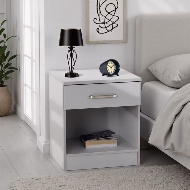 Seconique Dakota 1 Drawer Bedside Table in Light Grey