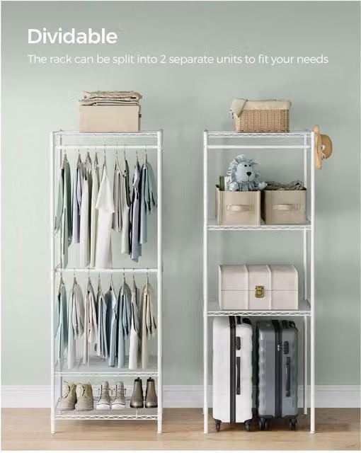 SONGMICS White Metal Clothes Rack and Open Wardrobe for your Bedroom