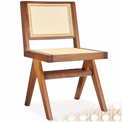 tectake Mid-Century Modern Dining Chair with Solid Wood Frame and Viennese Wickerwork in Dark Brown – 1