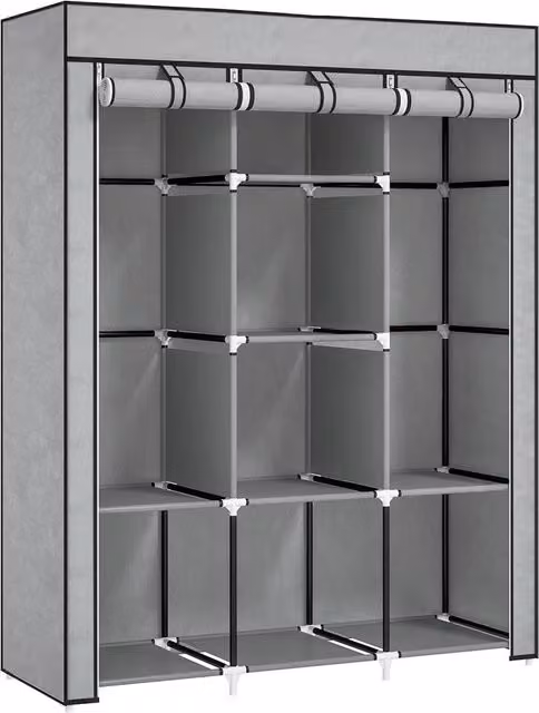Kelvenix Grey Fabric Portable Wardrobe with Roll Shutter and Internal Shelves, H 162.5 x W 103.0 cm – 1