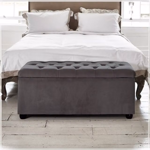 Paradise Furniture UK Chesterfield Ottoman Tufted Storage Box in Grey Velvet and Microfibre
