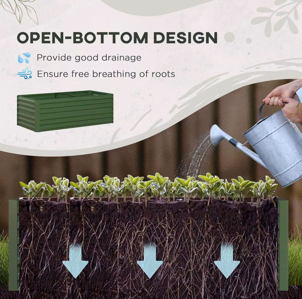 STILVORA Green Steel Raised Garden Bed, W: 180 cm, D: 90 cm, H: 59 cm – 3