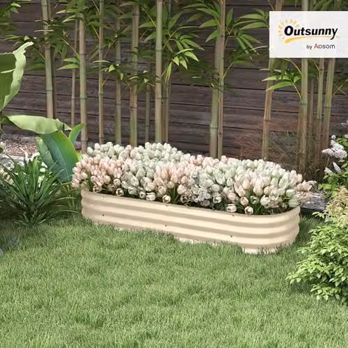 Outsunny Galvanised Steel Raised Garden Bed, White, W/D/H: 279 x 62 x 30 cm – 2