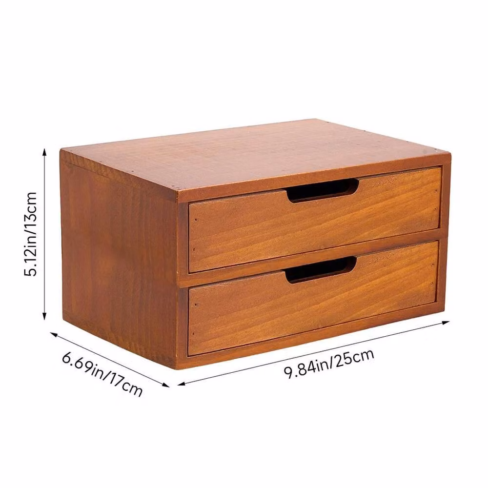 KORVIXA 2-Drawer Wooden Desktop Storage Chest Organizer Box, Brown, W: 50 cm, D: 50 cm, H: 50 cm – 2