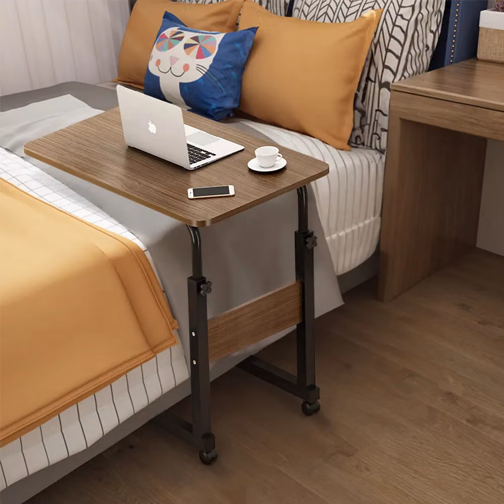 Living and Home Height Adjustable Mobile Overbed Desk with Wheels in Brown – 3