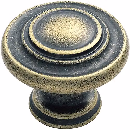 Loops Round Ringed Pattern Door Knob in Antique Brass, 32mm Diameter