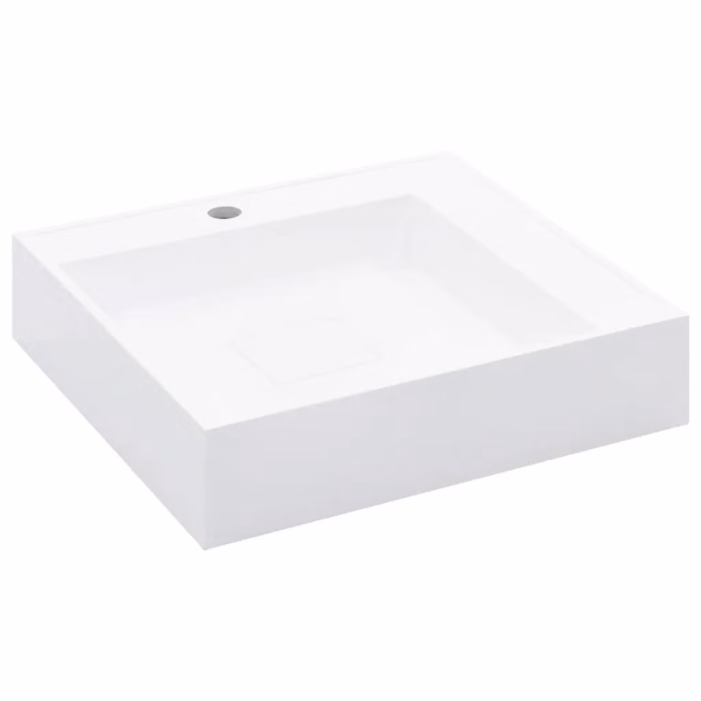 Berkfield Home Square Mineral Cast Wash Basin, White, W: 50 cm, D: 50 cm, H: 12.3 cm – 2