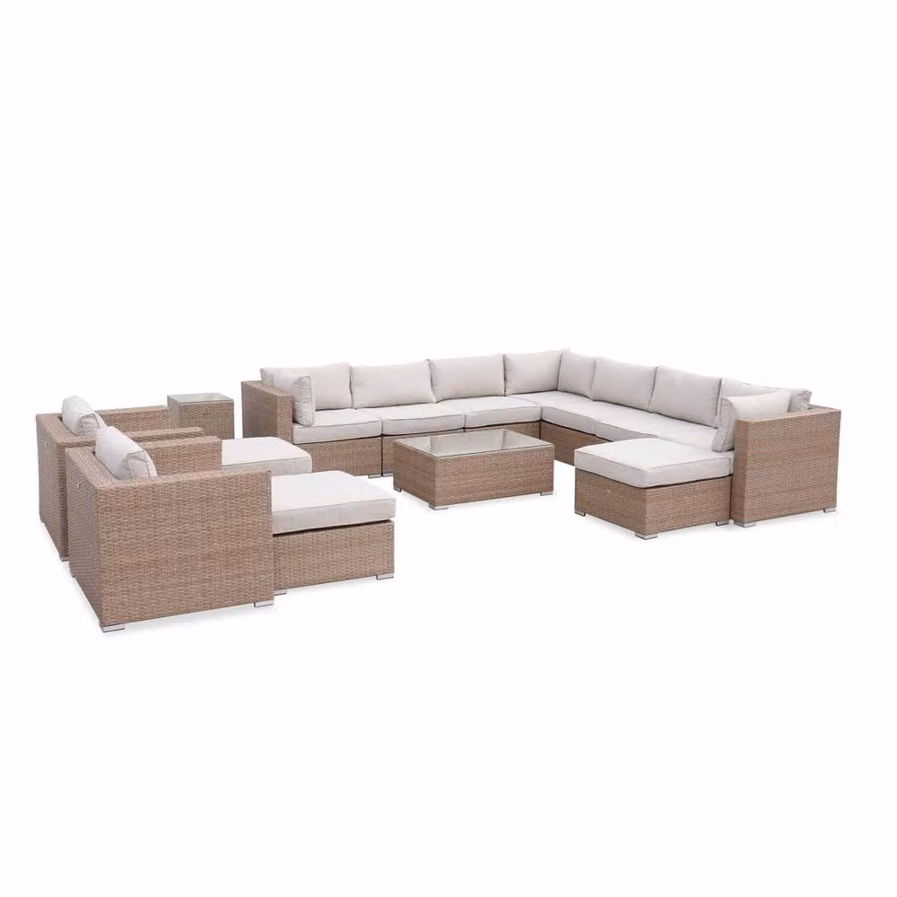 Sweekeek 12-14 Seater Premium Polyrattan Garden Sofa Set in Beige – 3