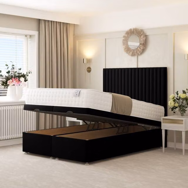 Bed Choices Khloe Ottoman Upholstered Divan Bed in Black Velvet, W/D: 120 x 200 cm