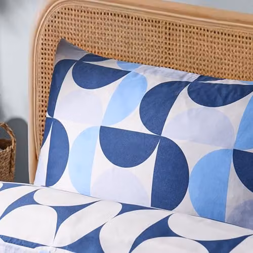 OHS Moroccan Abstract Microfibre Double Duvet Cover and Pillowcase Set in Blue, W/D/H: 200 x 200 x 140 cm – 3