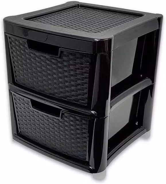 FORGEVIO 2 Tier Plastic Storage Drawer Cabinet Unit in Black – 1