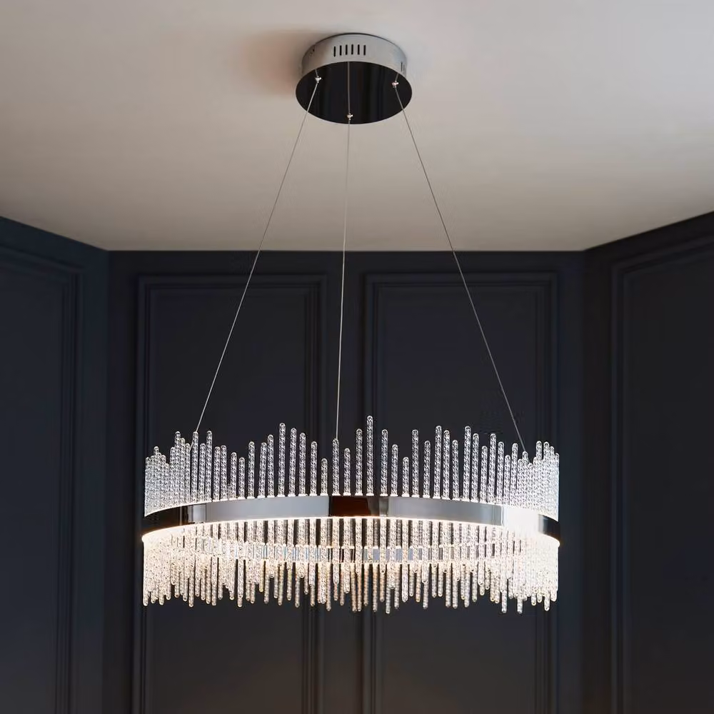 Netlighting Trapani Dimmable LED Pendant Ceiling Light in Chrome and Clear Glass, H35-163 cm – 2