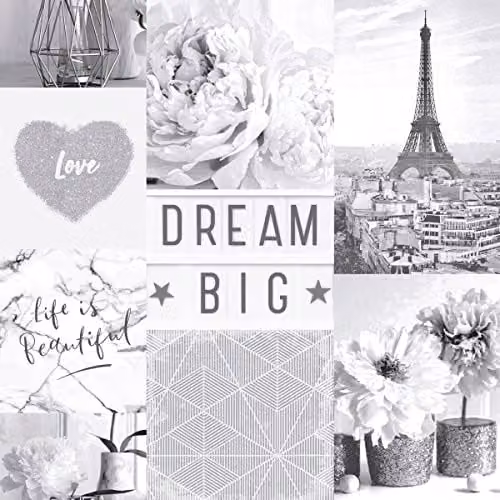 Arthouse Life Is Beautiful Monochrome Collage-Style Wallpaper in Black, White and Grey – 1