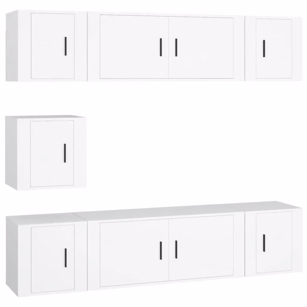 Berkfield Home 7 Piece White Engineered Wood Wall Mounted Classic TV Cabinet Set – 2