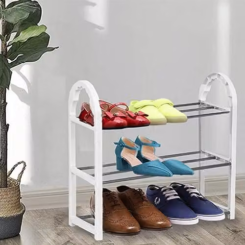 AMOS Mini 3 Tier Shoe Rack, Stackable White and Black Shoe Organiser for Hallway, Bedroom and Living Room – 2