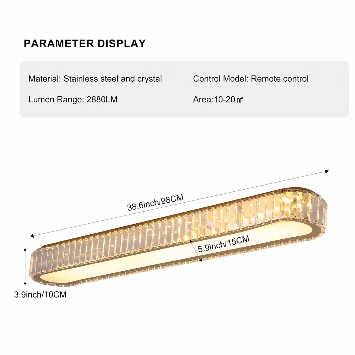 Garwarm Rectangle Crystal LED Dimmable Flush Mount Ceiling Light in Gold/Brass – 8