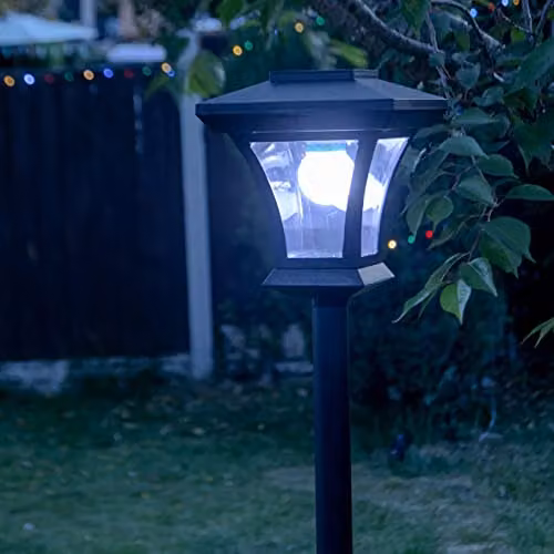 GardenKraft 2-Pack Solar Powered LED Lamp Post in Black, Traditional Victorian Style, Height Adjustable up to 1.6m, IP44 Weatherproof – 6