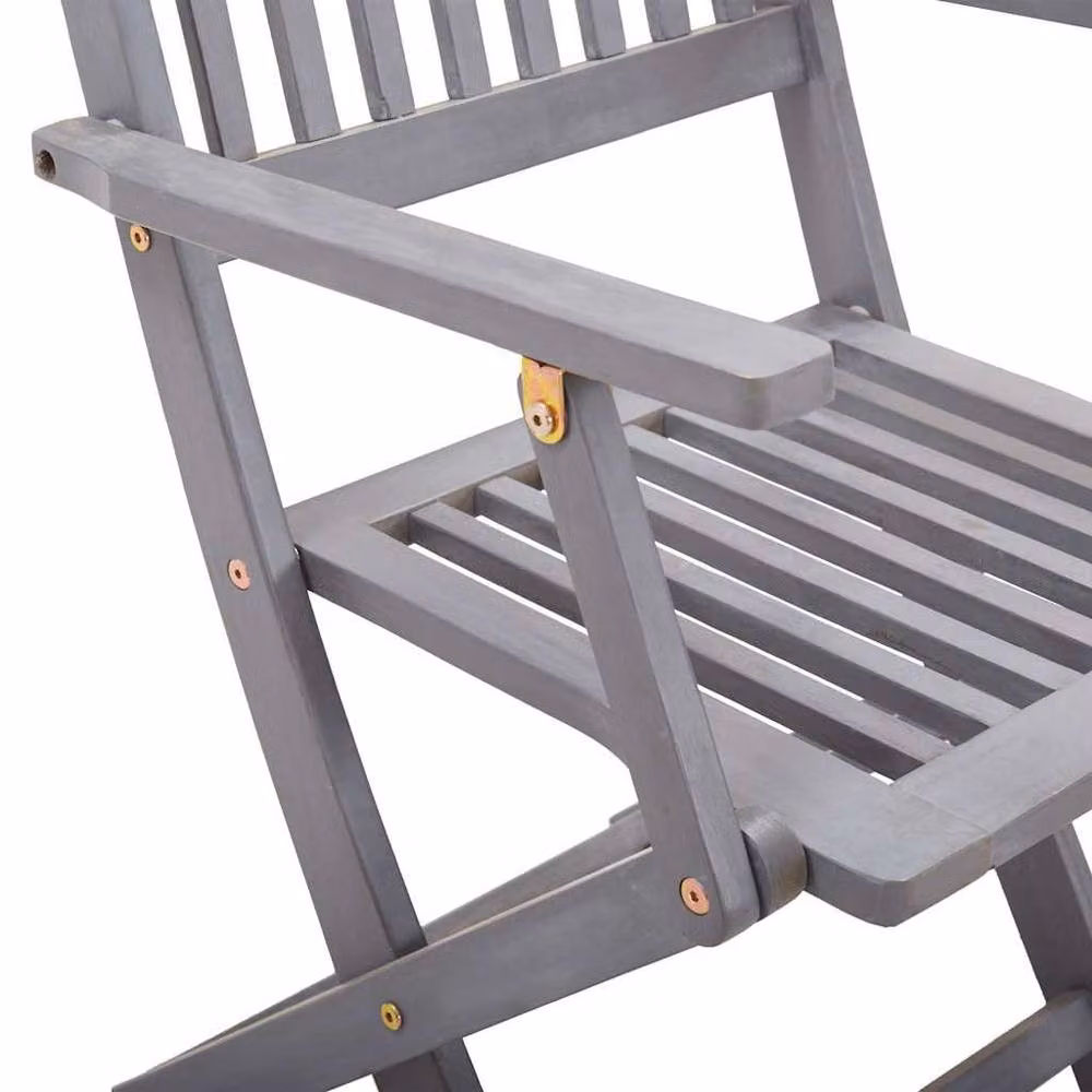 Berkfield Home Set of 4 Durable Folding Outdoor Chairs in Grey Solid Acacia Wood – 3