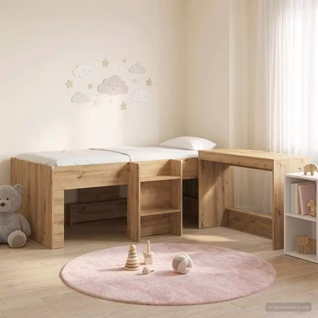 Berkfield Home Kids High Bed Frame with Desk and Stairs in Artisan Oak Brown