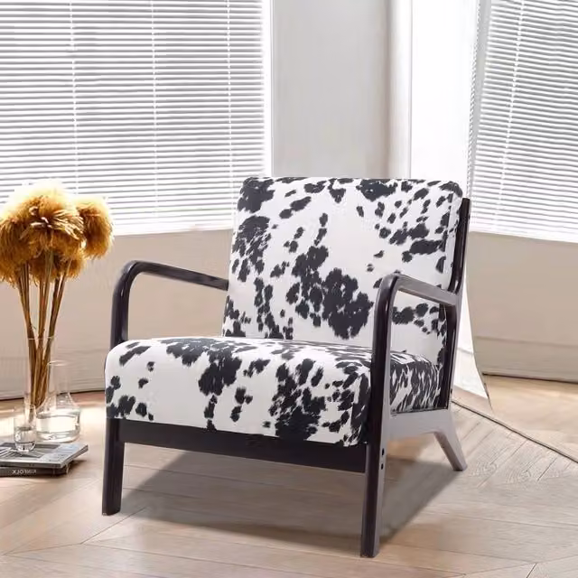 Livingandhome Modern Single Seat Armchair with Solid Rubberwood Frame and Padded Cushions in Black and White