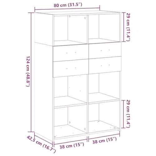 vidaXL Modern Brown Highboard in Oak Finish, W: 80 cm, D: 42.5 cm, H: 124 cm – 3