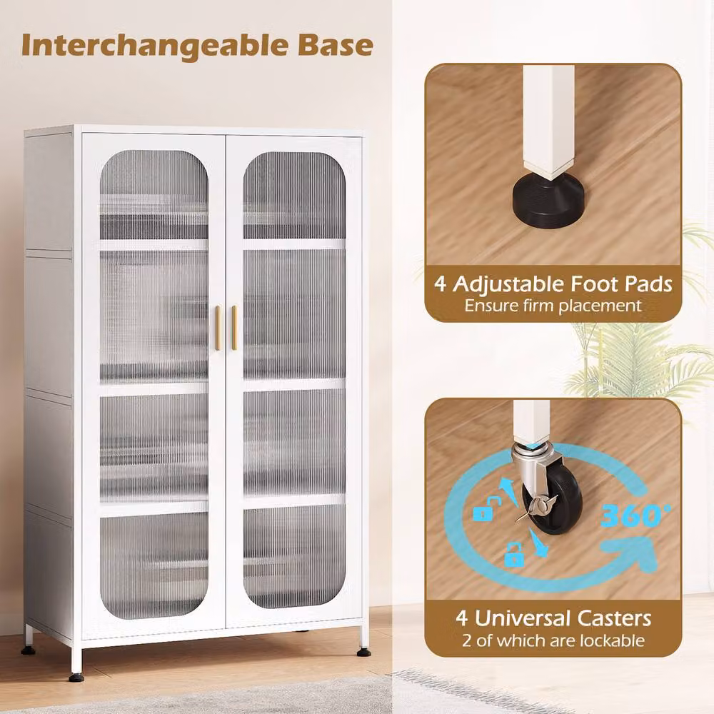 Gymax 5-Tier Tall Kitchen Pantry Cabinet with 2 Hinged Doors and Wheels in White – 3