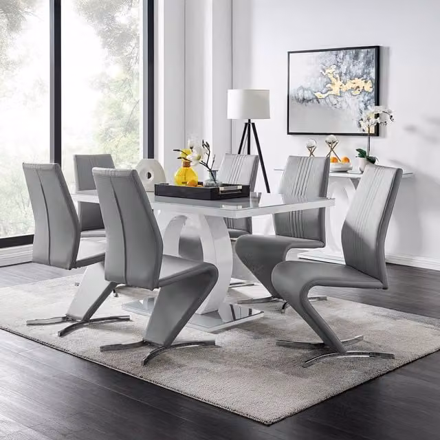 FurnitureboxUK Giovani Modern Rectangular Grey Glass Dining Table and 6 Willow Faux Leather Chairs Set – 1