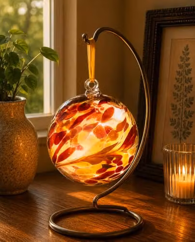 Sienna Glass January Garnet Birthstone Round Hanging Glass Bauble in Red and Orange – 2