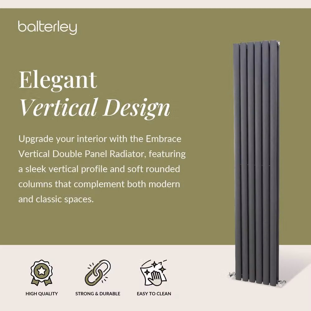 Balterley Embrace Vertical Double Panel Radiator, Grey Anthracite, H 180.0 cm x W 35.4 cm – 2