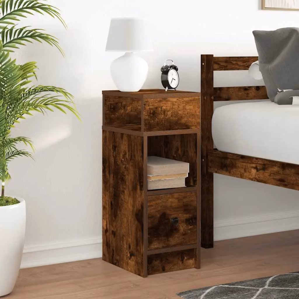 Berkfield Home Bedside Cabinet with Drawer in Smoked Oak Brown, W/D/H: 25 x 31 x 66 cm – 3