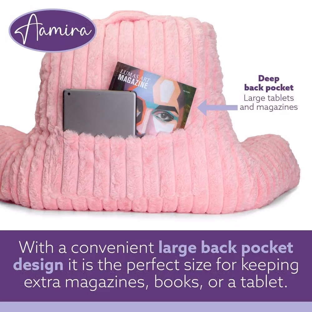 Aamira Pink Faux Fur Ribbed Memory Foam Wedge Reading Pillow Support Cushion – 5