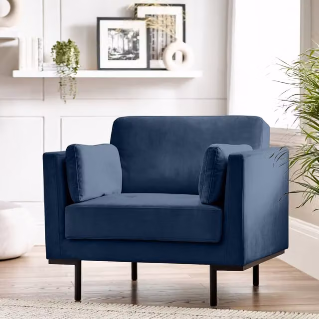 Furniturebox Evelyn Modern Velvet Armchair in Blue