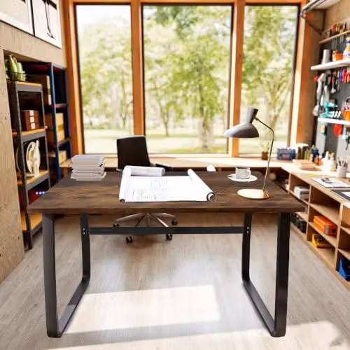 HOMCOM Industrial Computer Desk in Brown and Black, W/D/H: 100 x 58 x 74.5 cm – 8