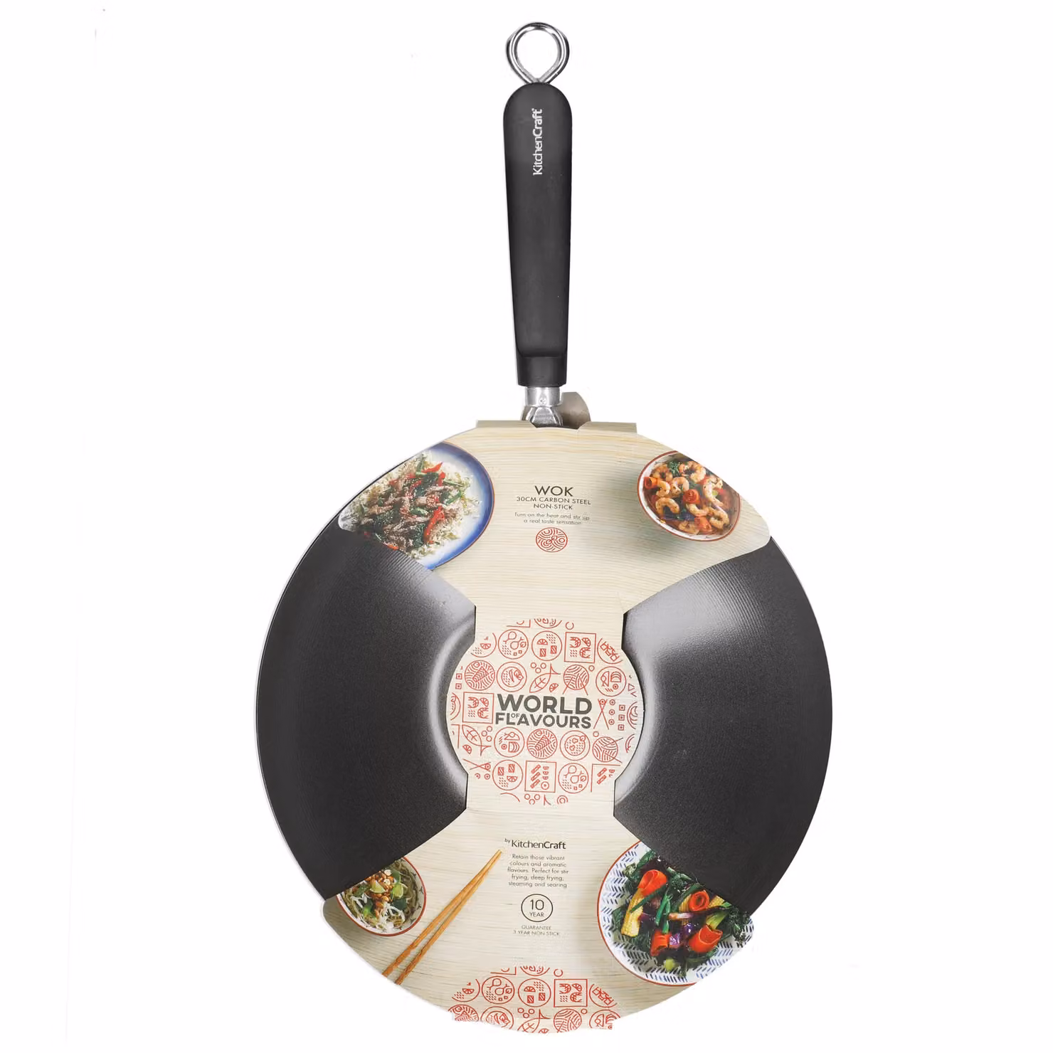 KitchenCraft Carbon Steel Non-Stick Wok, 30 cm, Black/Grey – 3