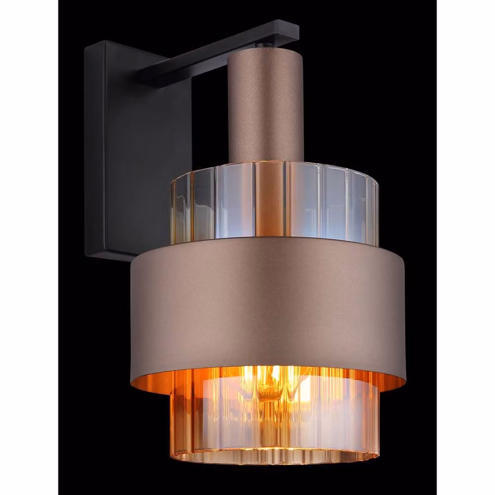 Netlighting Milley Wall Lamp in Matt Black and Bronze with Amber Glass Shade, E27 – 3