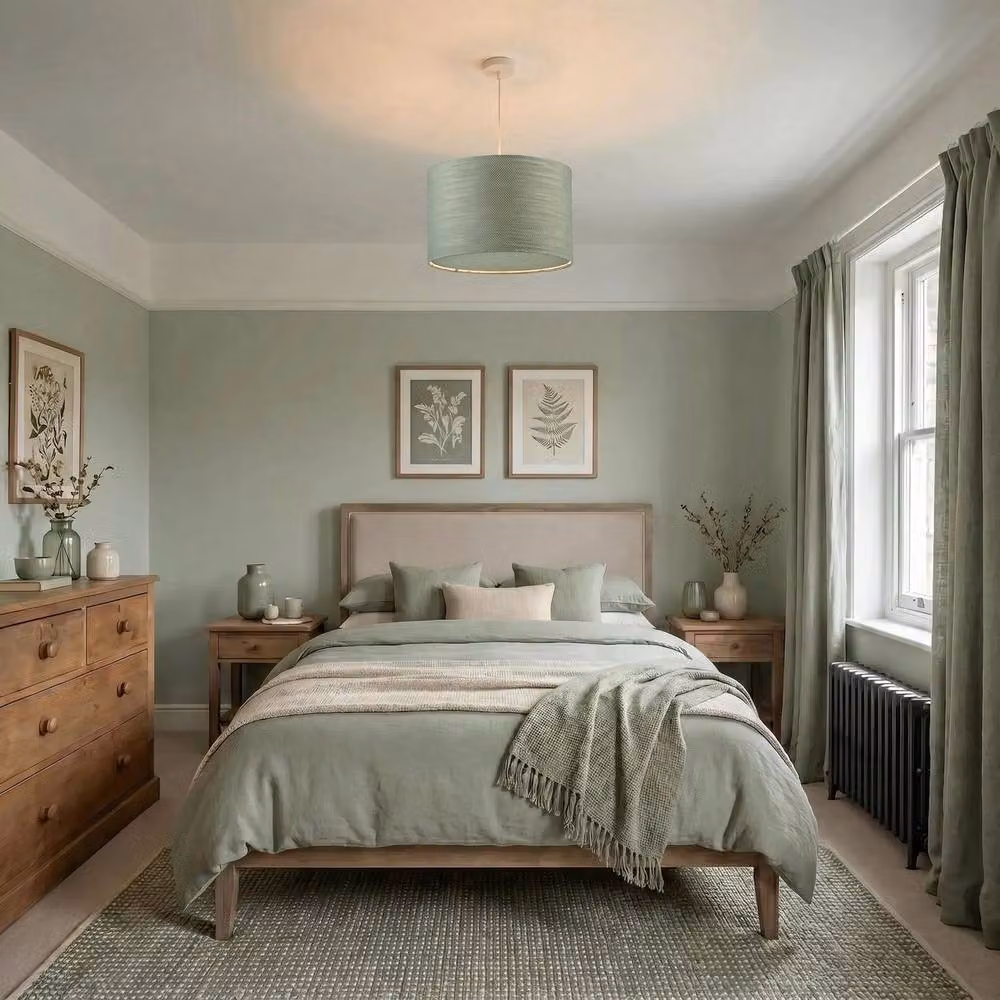 Happy Homewares Desert Sage Green Textured Linen Pendant Lighting Shade with Diffuser in Light Green, Diameter: 30 cm – 2