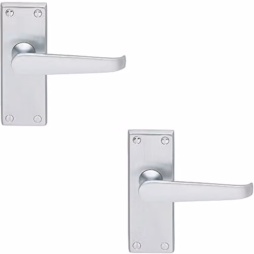 Loops 2 Pack Straight Victorian Lever on Rectangular Latch Backplate Door Handles in Satin Chrome
