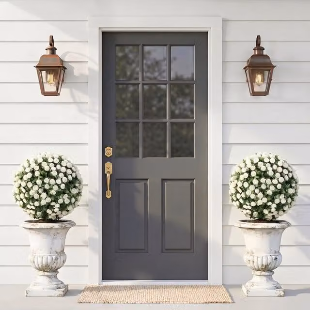 HOMCOM 2-Pack Artificial White Rose Topiary UV Resistant Round Plastic Plant