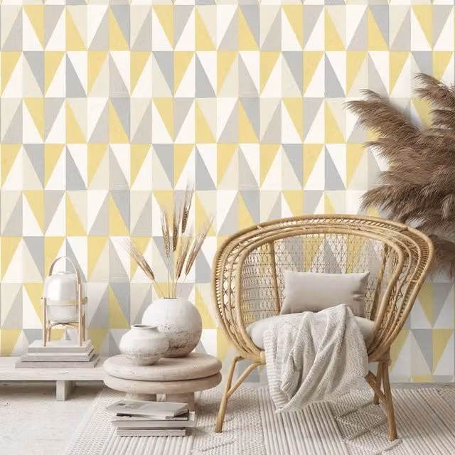 Prestigious Textiles Abstract Geometric Wallpaper in Yellow, Grey and White