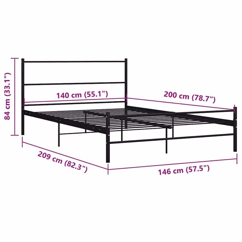 Berkfield Home Elegant Metal Bed Frame, Black, W: 140 cm, H: 83.5 cm, L: 200 cm – 4