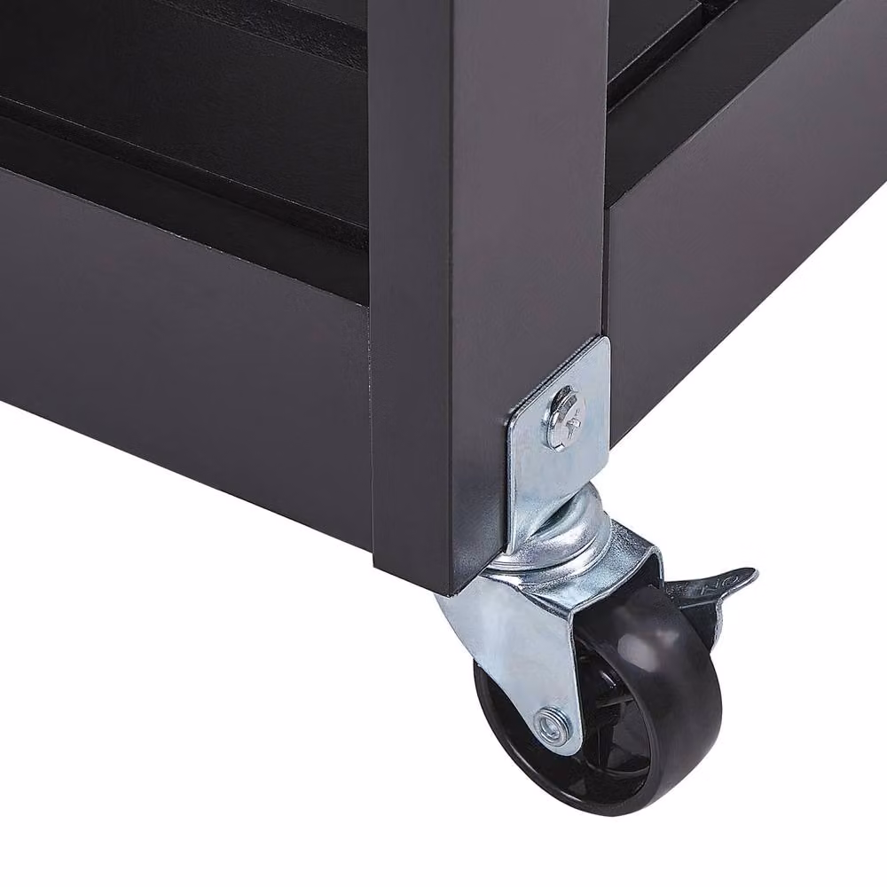 Wyld and Coco Black Lacquered MDF Kitchen Trolley with Rubberwood Accents W/D/H: 75 x 43 x 87 cm – 6