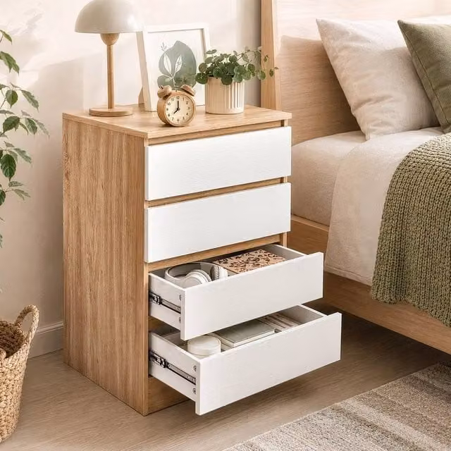 EONLION Modern Bedside Cabinet Nightstand in White, Width: 100 cm