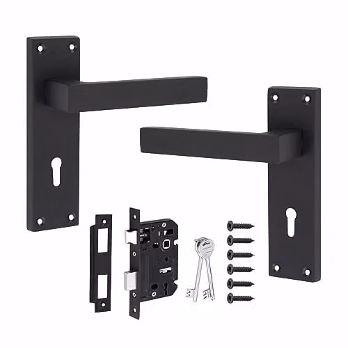 Golden Grace Matt Black Delta Lever Lock Door Handles, 1 Pair with Key Lock, Zinc Material – 1