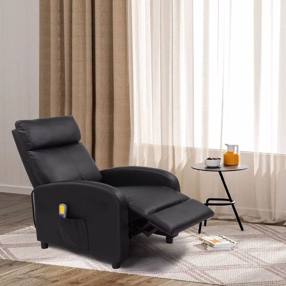 KORVIXA Black PU Leather Recliner Massage Chair Sofa with Armrests – 4